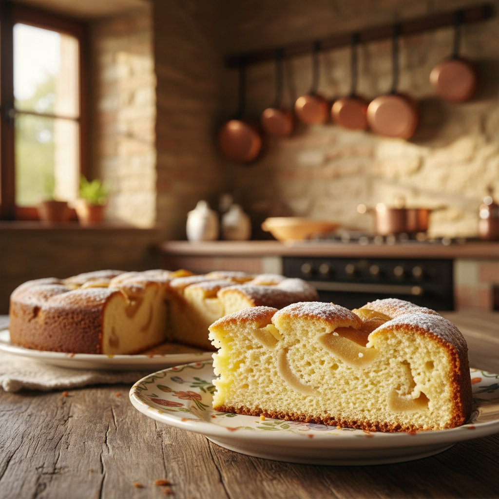 Fetta di torta ricotta e pere con interno cremoso